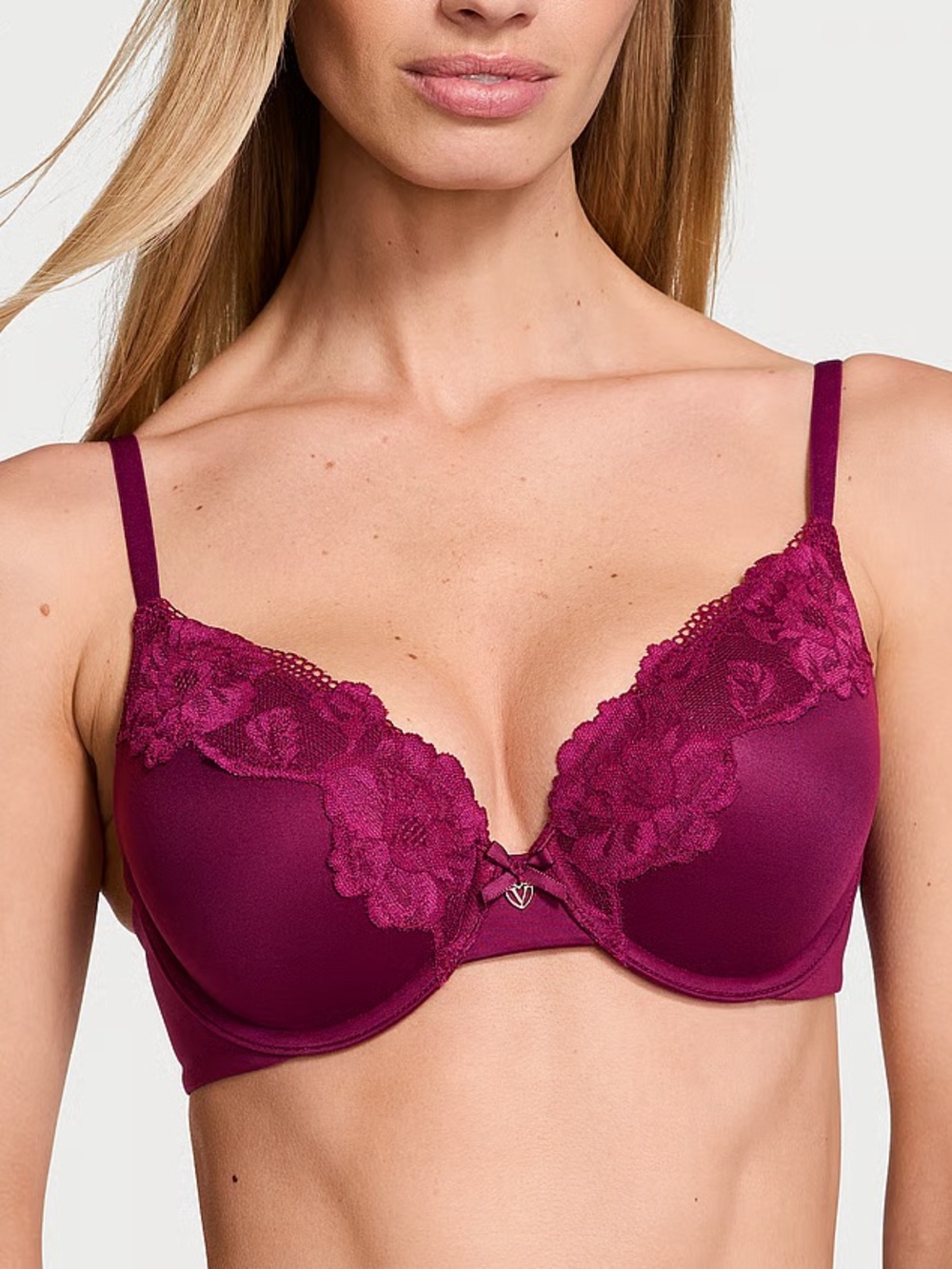 Victoria’s Secret Lightly Lined Lace-Trim Demi Bra Size 38B Plum Rouge